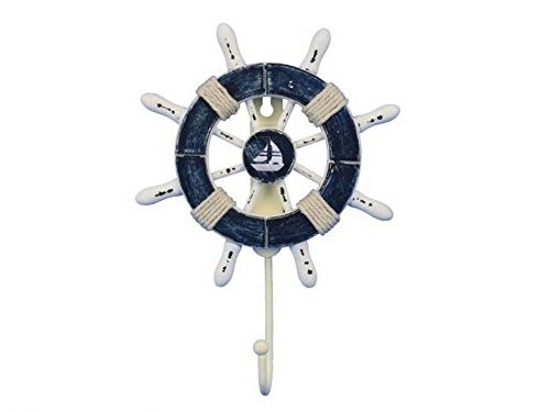 Handcrafted Nautical Decor Hampton Nautical Rustic Dark Blue and White, 6" Handcrafted Nautical Decor Hampton Nautical Rustic Dark Blue and White, 6"