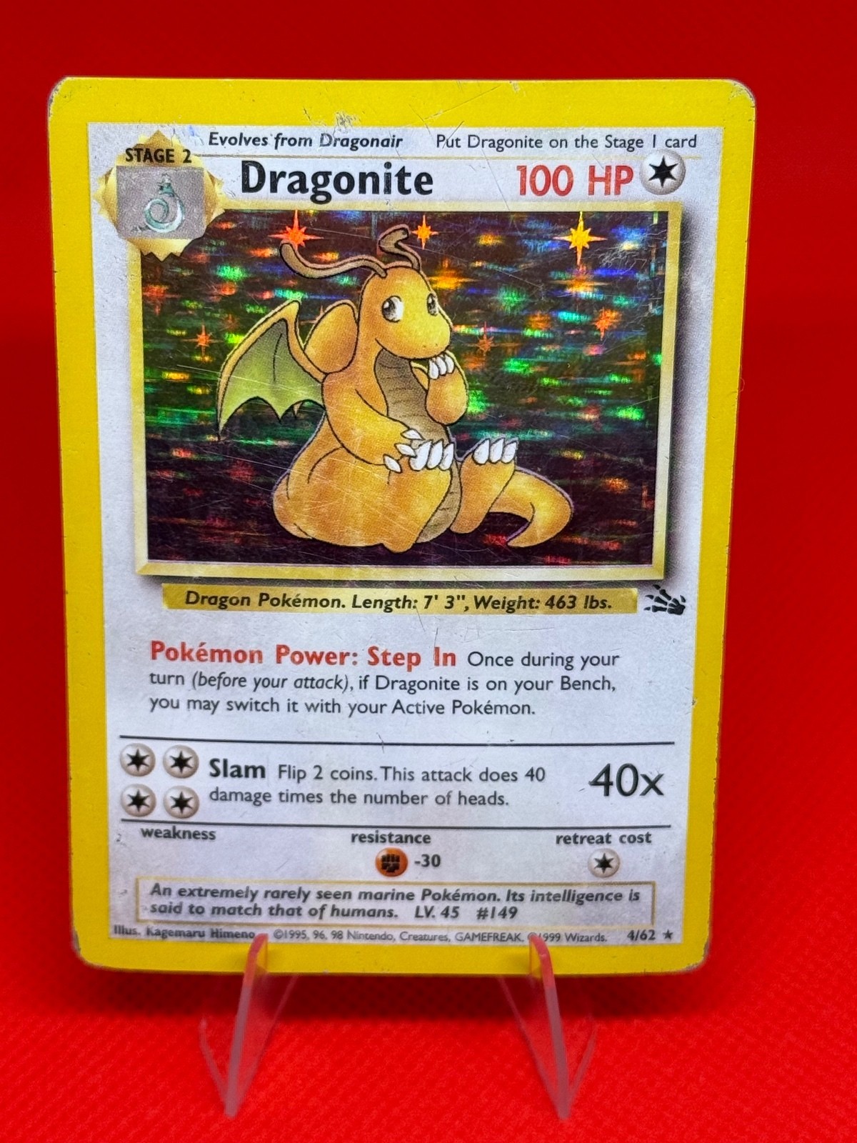 Dragonite 4/62 Fossil Holo Rare Unlimited 1999 Pokemon Card WOTC Cleaned Dragonite 4/62 Fossil Holo Rare Unlimited 1999 Pokemon Card WOTC Cleaned