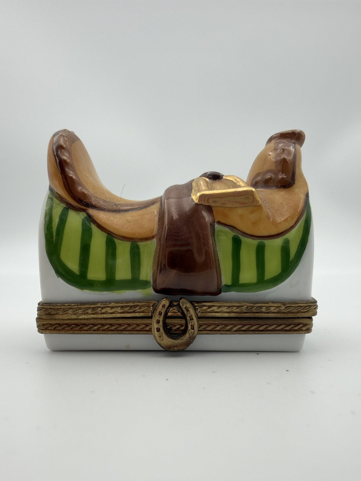 RMC Limoges France Peint Main Equestrian Saddle Trinket Box #41/500 RMC Limoges France Peint Main Equestrian Saddle Trinket Box #41/500