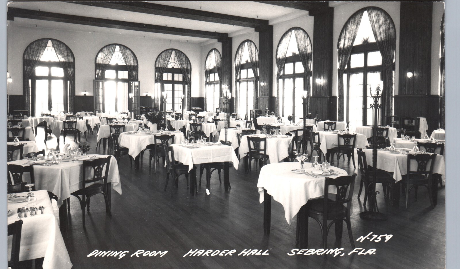 HARDER HALL DINING ROOM sebring fl real photo postcard rppc florida HARDER HALL DINING ROOM sebring fl real photo postcard rppc florida