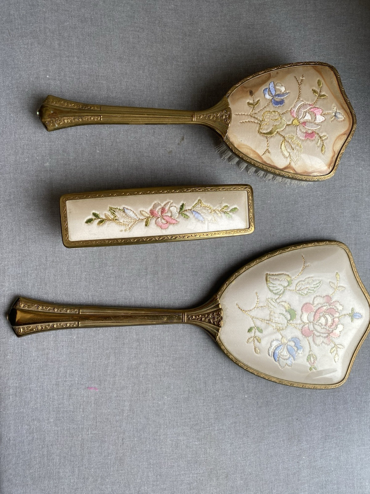 Vintage Dresser Set Mirror Brushes European Antique Embroidered Clutter Core Vintage Dresser Set Mirror Brushes European Antique Embroidered Clutter Core