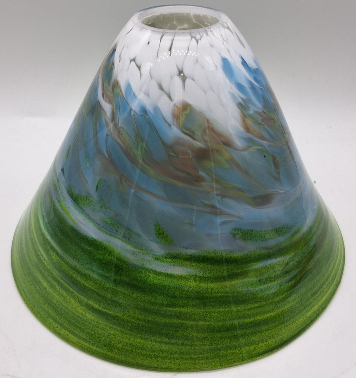 Murano Hand Blown Art Glass Lamp Shades Blue & Green/White Swirl 8¼" 41mm hole Murano Hand Blown Art Glass Lamp Shades Blue & Green/White Swirl 8¼" 41mm hole