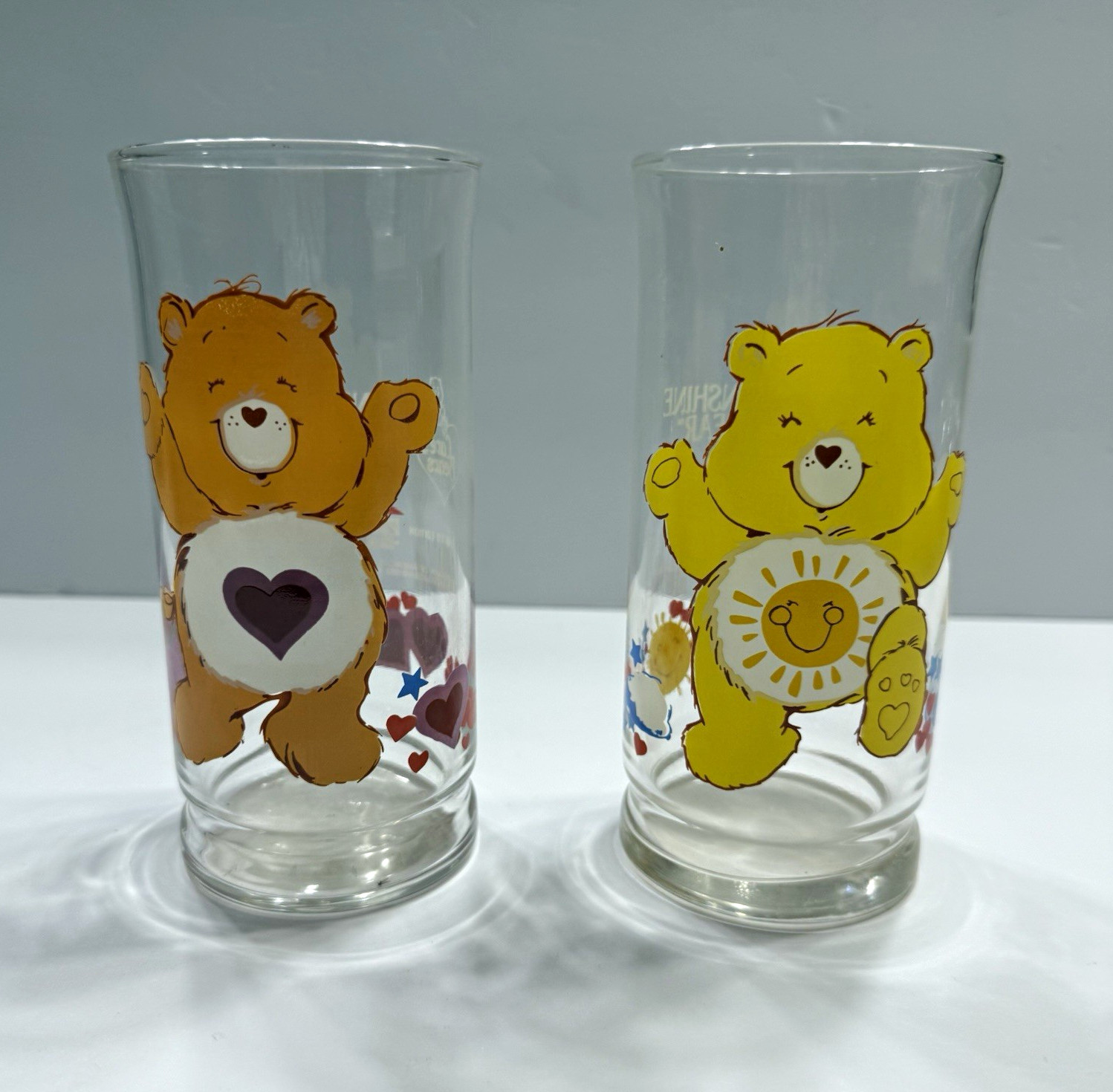 Vintage 1983 Care Bears Pizza Hut Collector Glasses Tenderheart Funshine Set of
