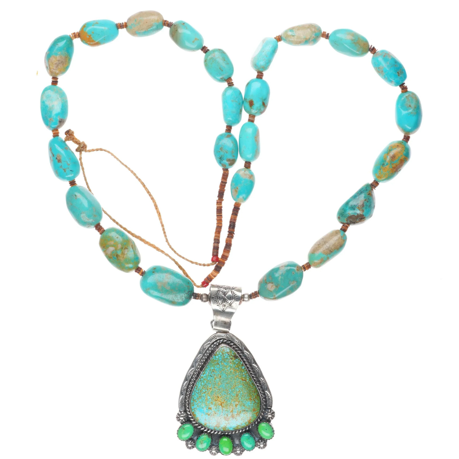 Vintage Native American sterling silver pendant/beaded necklace w/Nice turquoise Vintage Native American sterling silver pendant/beaded necklace w/Nice turquoise
