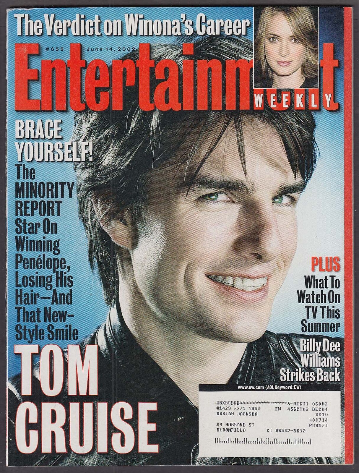 ENTERTAINMENT WEEKLY Tom Cruise Winona Ryder Billy Dee Williams 6/14 2002