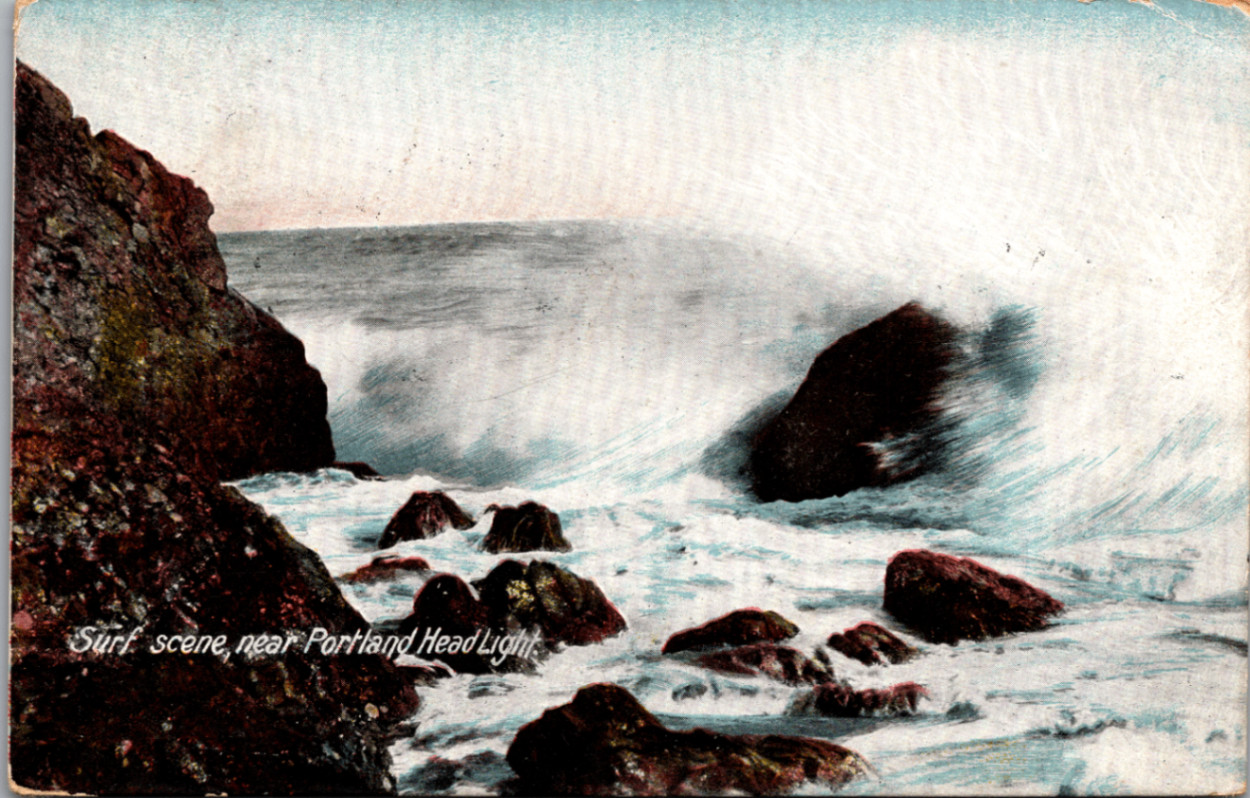 Vintage 1908 Portland Head Light Maine Surf Scene Postcard Hugh C. Leighton Vintage 1908 Portland Head Light Maine Surf Scene Postcard Hugh C. Leighton