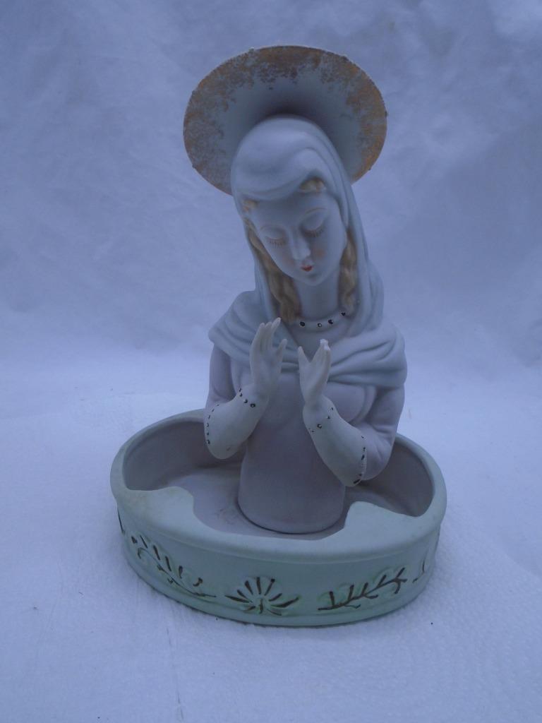 Vintage Porcelain NAPCO MADONNA VIRGIN MARY Figurine Holy Water Font 5”x 3”-3819
