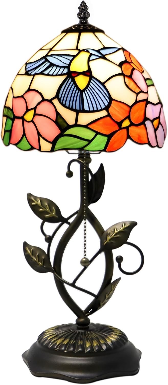 Blue Hummingbird Tiffany Style Stained Glass Table Lamp - 18 Inch