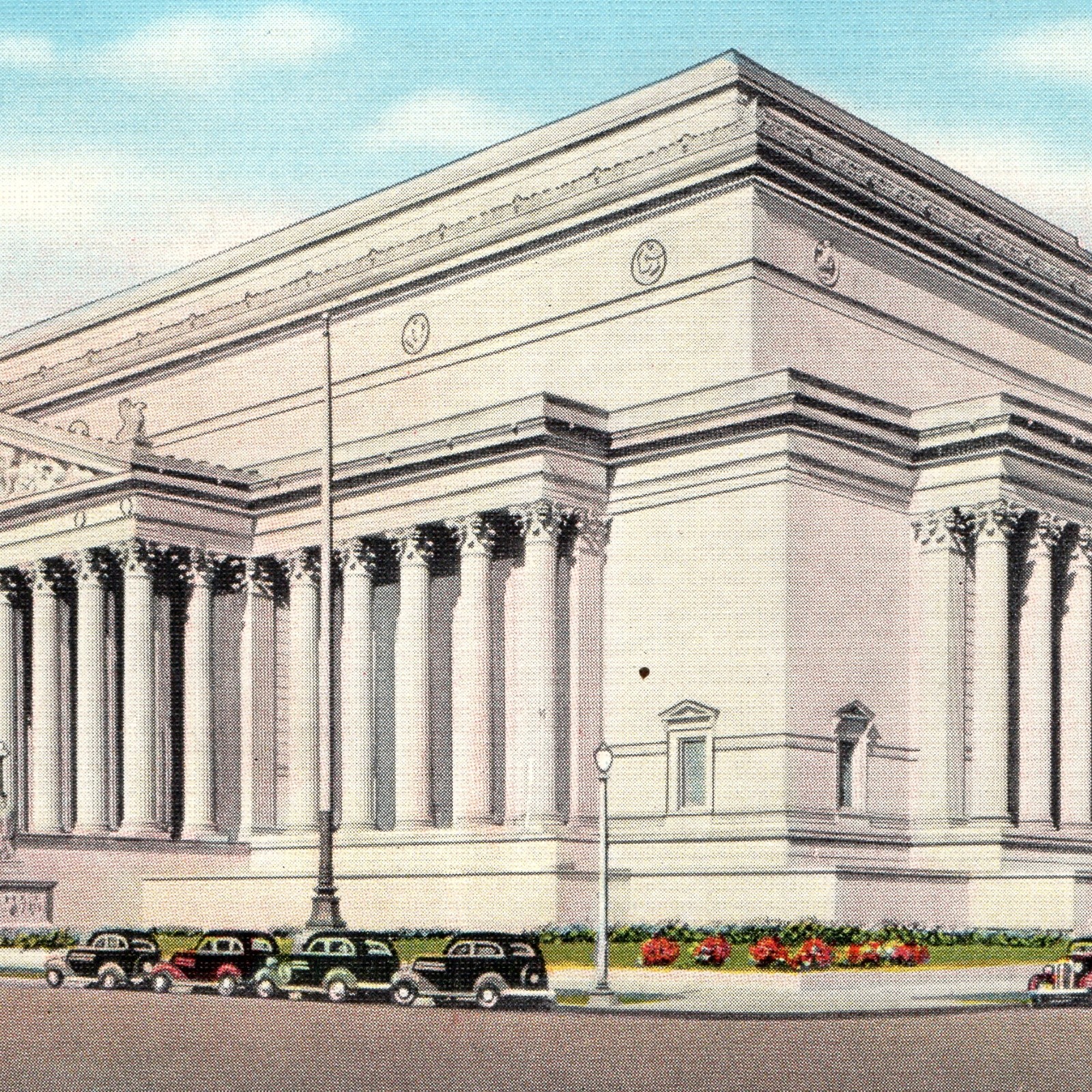 c1940s Archives Bldg Washington, DC Postcard National Building Vintage Cars Art