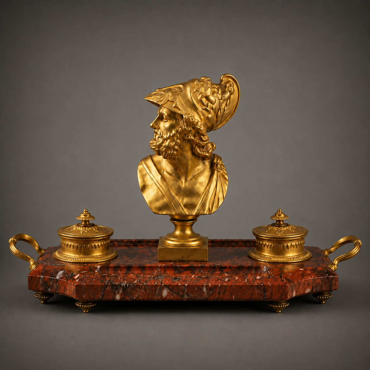 Antique Grand Tour Dore Bronze & Red Marble Inkwell 14" x 12" Antique Grand Tour Dore Bronze & Red Marble Inkwell 14" x 12"