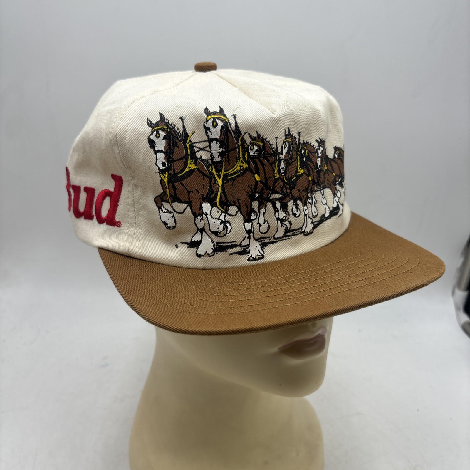 VINTAGE Budweiser Bud Clydesdale Horses Snapback Wrap Around RARE Hat Beer USA