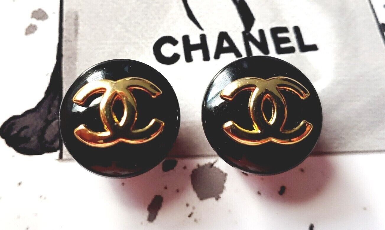 10 Chanel Steel Stamped CC Black Gold Round Button 20mm Set of 10