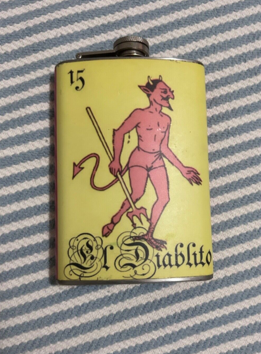 Flask 8oz Stainless Steel Hip Flask-SR. Diablito Devil CARD