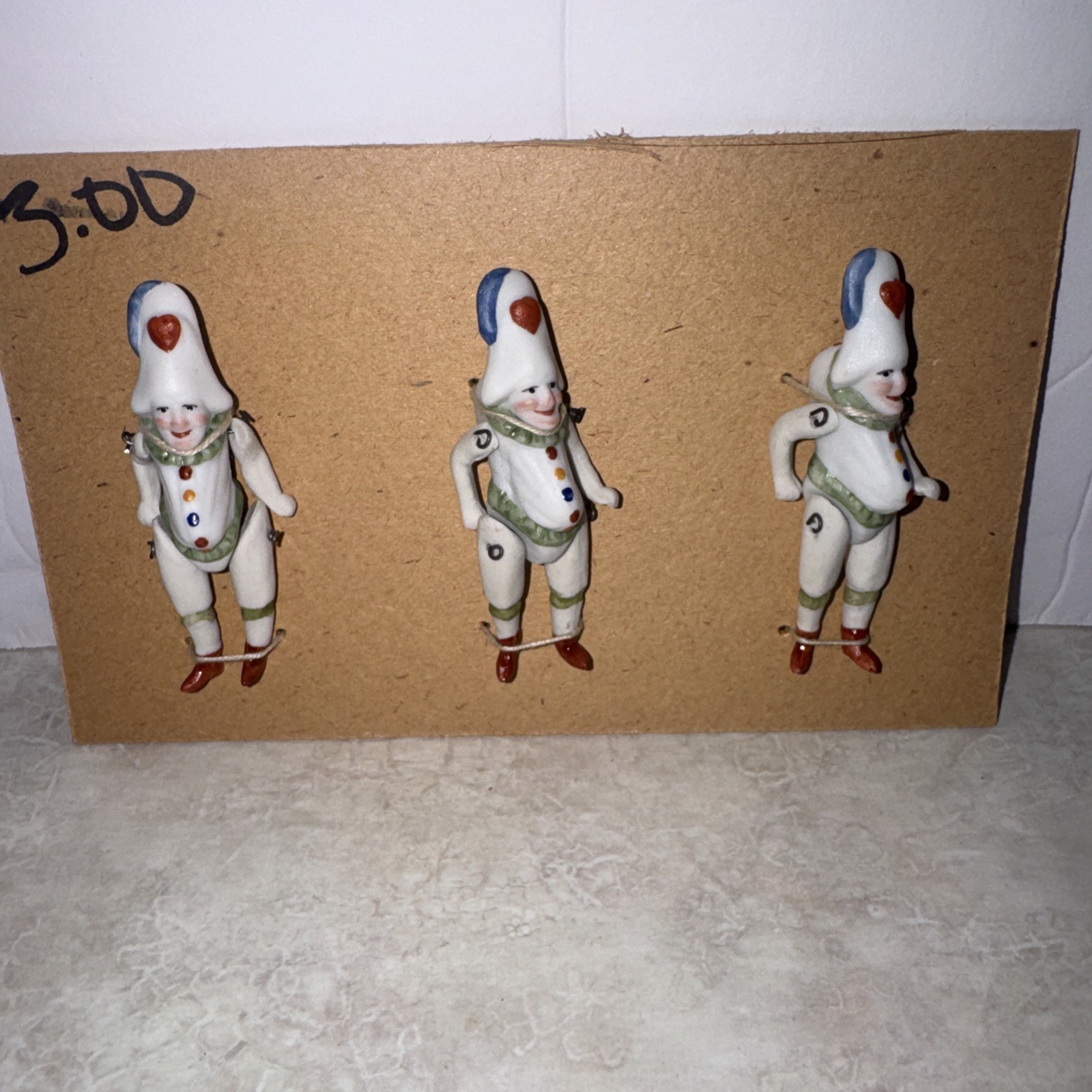 3 Antique Clowns On card Hertwig & Co 3 Antique Clowns On card Hertwig & Co
