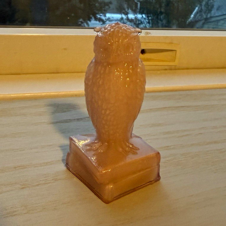 Degenhart 3-1/2” vintage Pink Glass Owl Figurine on Books Decorative Collectible Degenhart 3-1/2” vintage Pink Glass Owl Figurine on Books Decorative Collectible