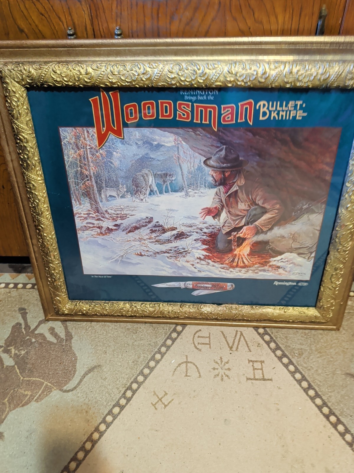 Remington Woodsman Bullet Knife Adv With Wolves 26x30 Very Old Nice Framed Pic Remington Woodsman Bullet Knife Adv With Wolves 26x30 Very Old Nice Framed Pic