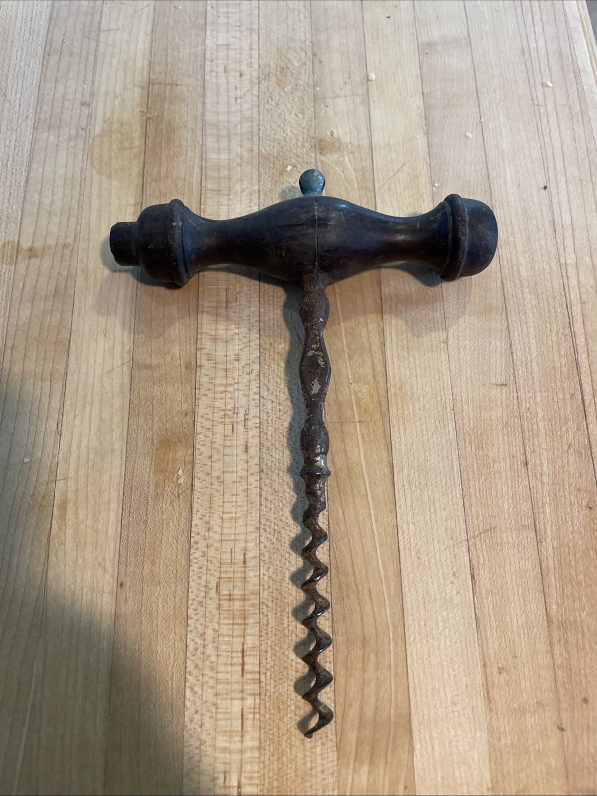 Antique Old Wood Handle Iron Corkscrew Wine Bottle Opener Collectible Antique Old Wood Handle Iron Corkscrew Wine Bottle Opener Collectible