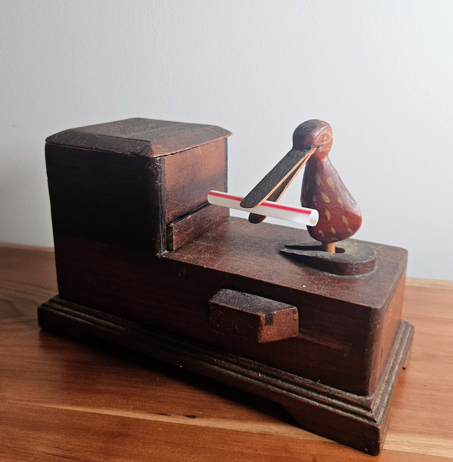 RARE Vintage Handmade Folk Art/ TRAMP ART Mechanical Cigarette Dispenser 