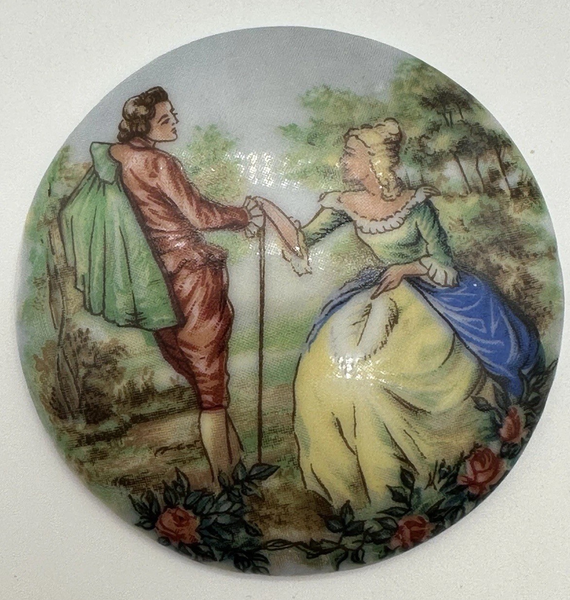 VTG Courting Couple Compact Porcelain made Germany Brooch Insert VTG Courting Couple Compact Porcelain made Germany Brooch Insert