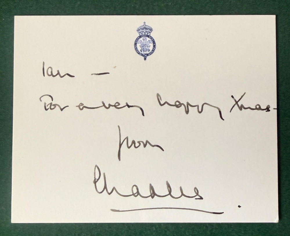 Antique Hand Signed Embossed Christmas Card Prince Charles of Wales 1981 Antique Hand Signed Embossed Christmas Card Prince Charles of Wales 1981