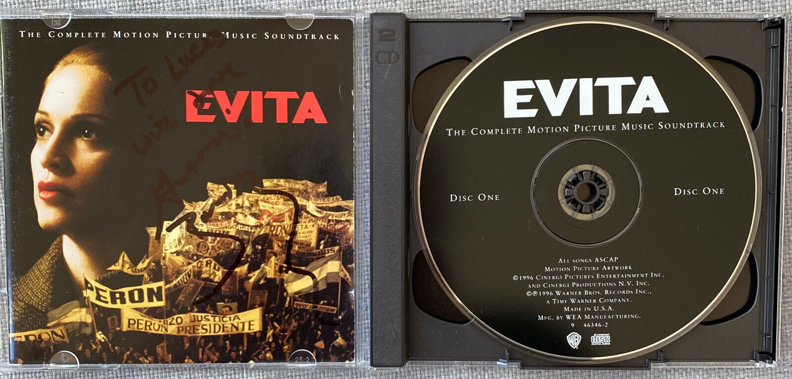 Antonio Banderas Signed IP EVITA Motion Picture Music Soundtrack CD Cover RARE