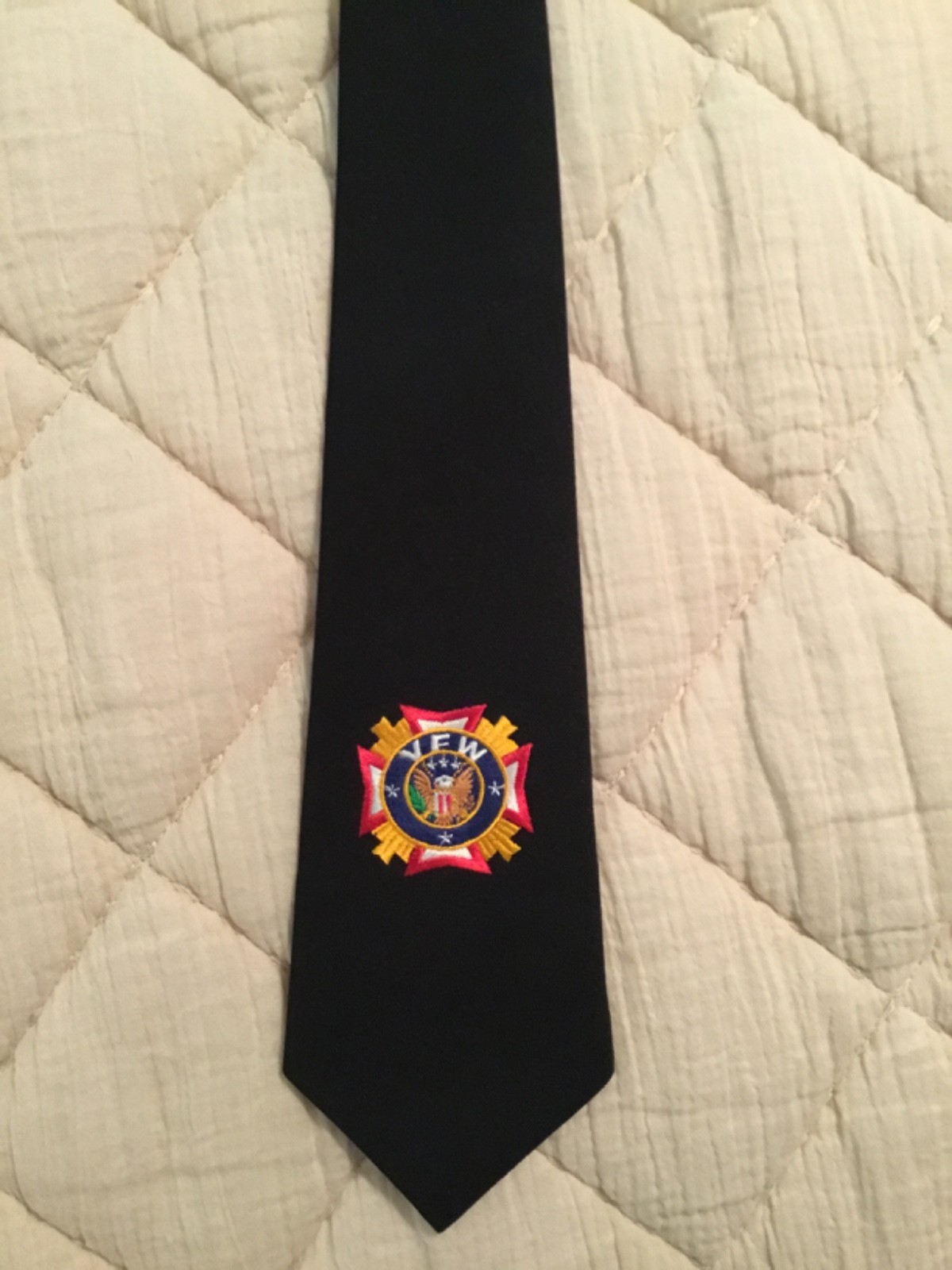 Vtg VFW Uniform Necktie Black Embroidered Emblem Giovanni Polyester Military Vtg VFW Uniform Necktie Black Embroidered Emblem Giovanni Polyester Military