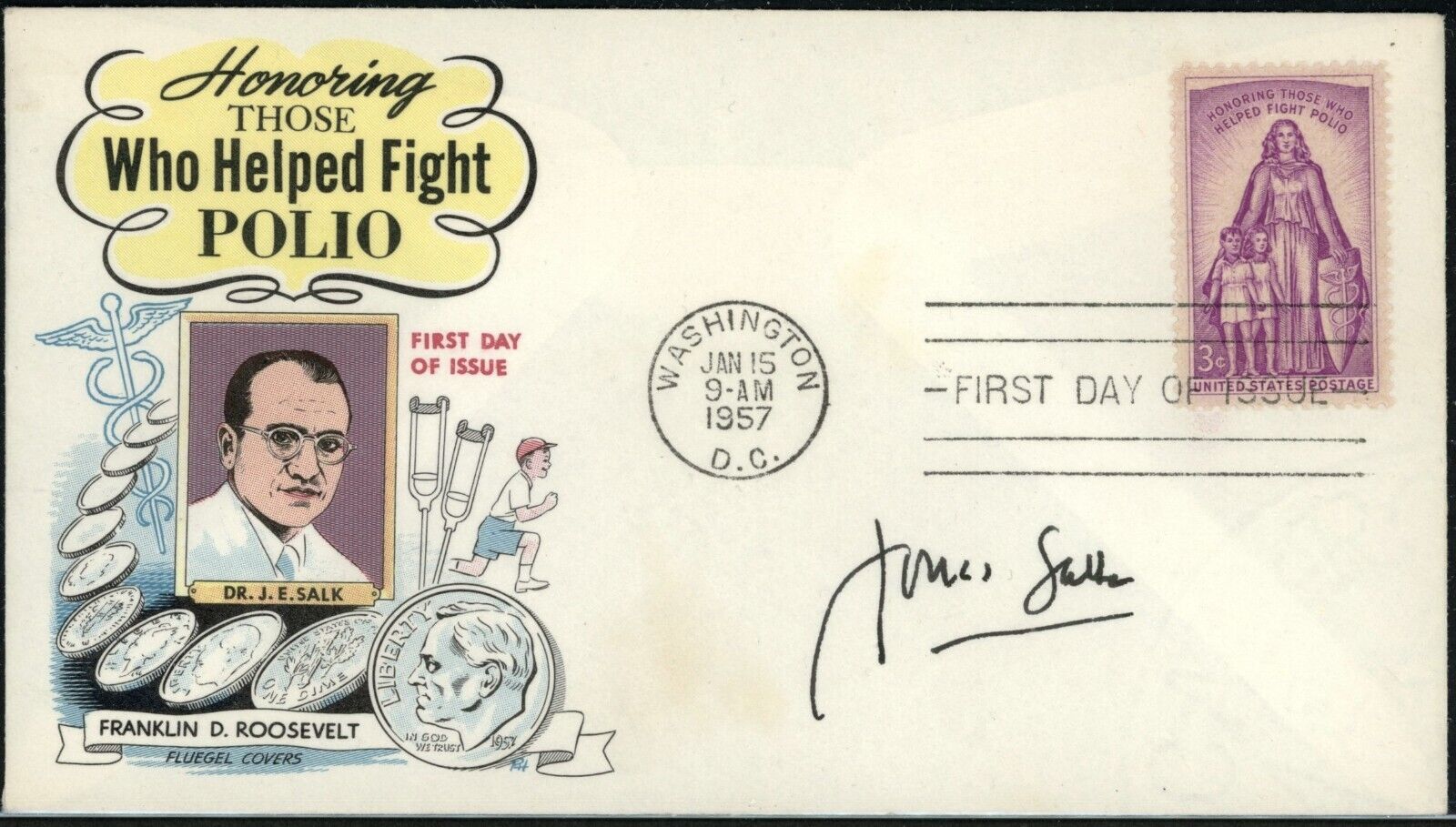 Jonas Salk Autographed Commemorative Cover - Beckett Authenticated