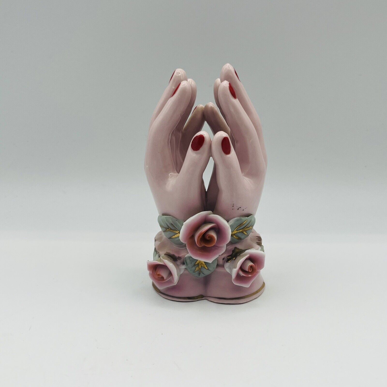 Vintage Ceramic Pink Hands With Roses Figurine