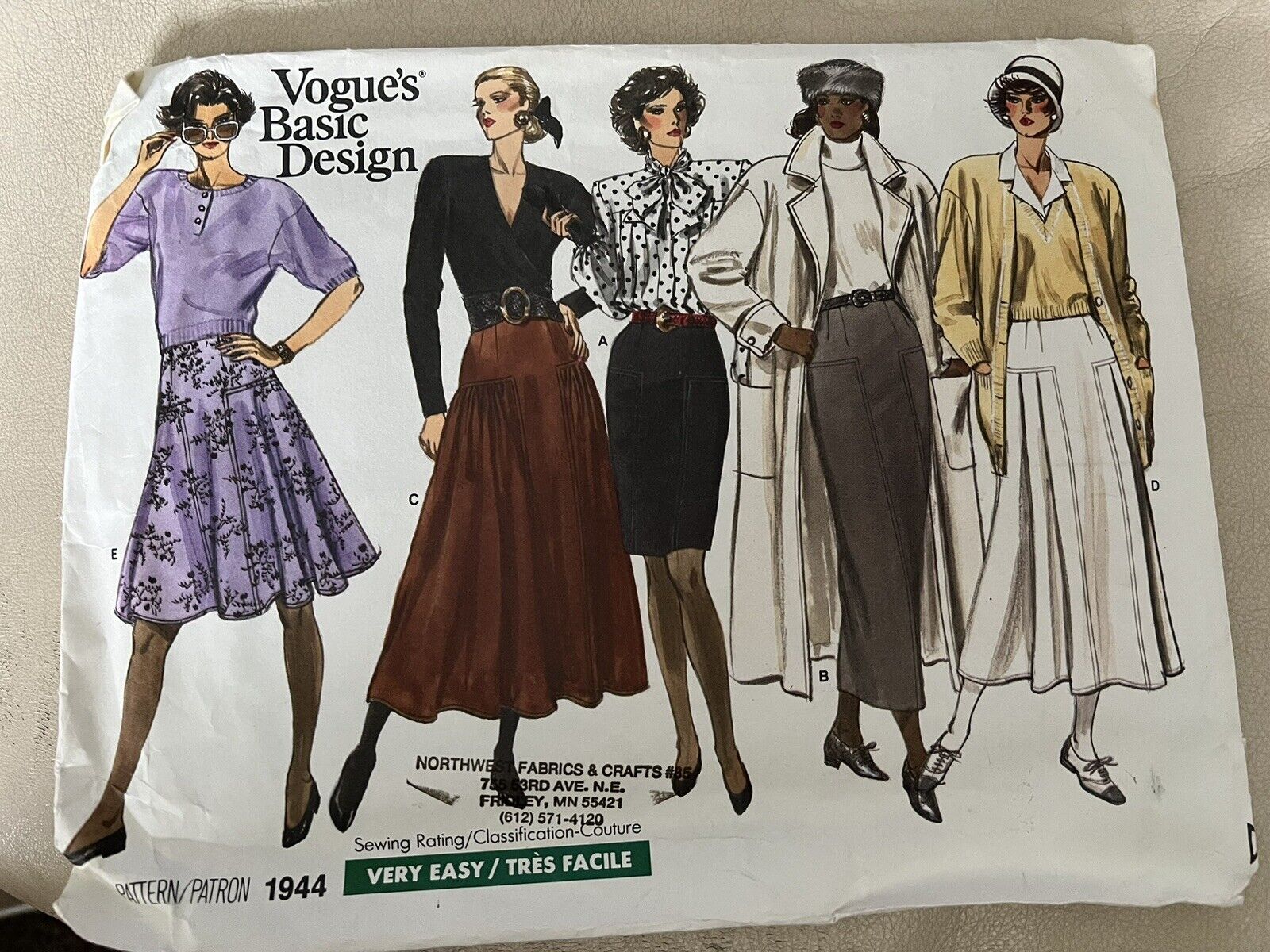 NEW* Vintage 1987 Vogue #1944 Sewing Patterns/ Woman’s Size 8, 10, 12