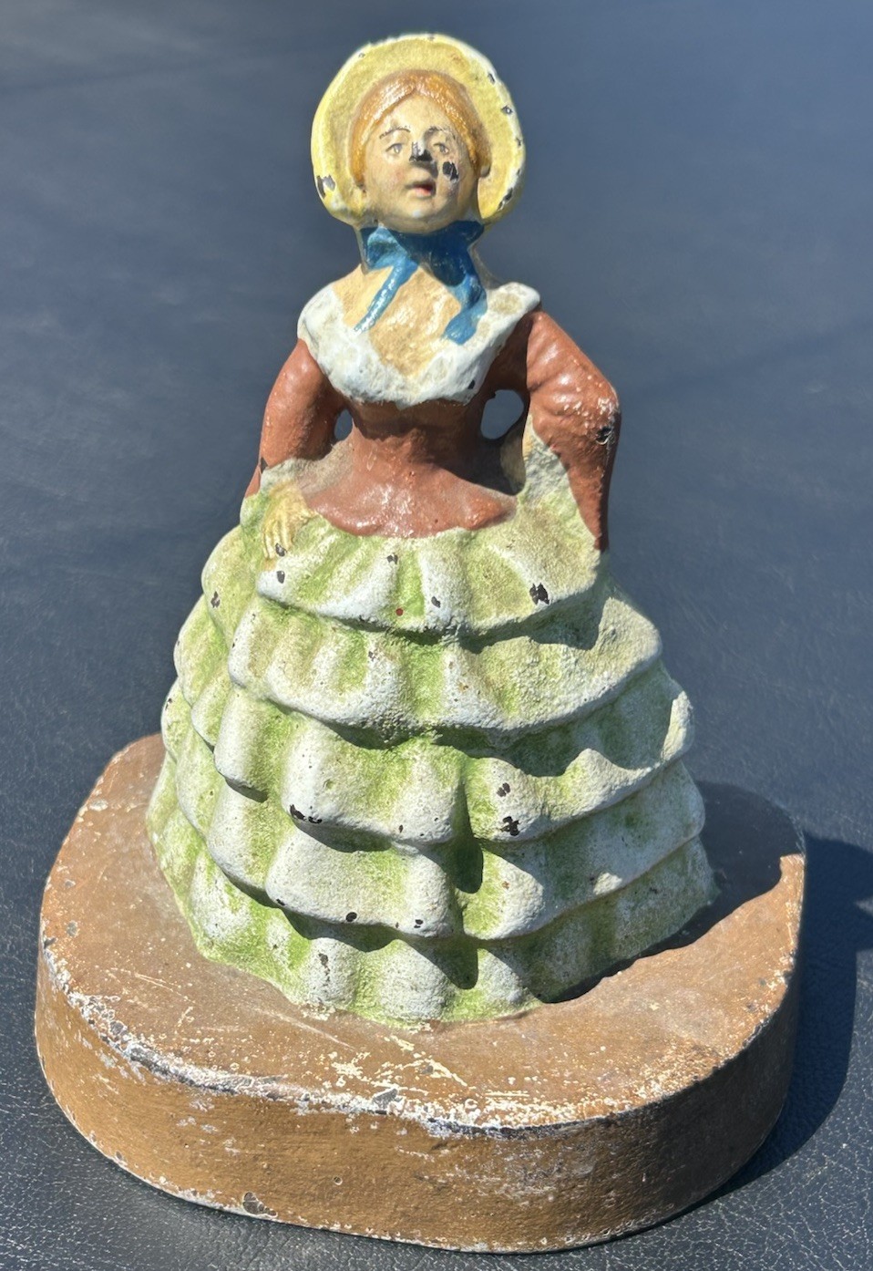 ANTIQUE CJO JUDD #1247 SOUTHERN LADY BELL DRESS BONNET CAST IRON DOORSTOP STATUE