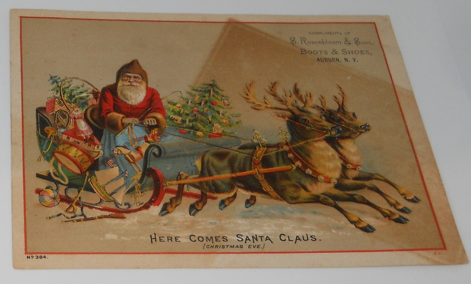 Vintage Here Comes Santa Claus Christmas Victorian Trade Card Rosenbloom & Sons Vintage Here Comes Santa Claus Christmas Victorian Trade Card Rosenbloom & Sons