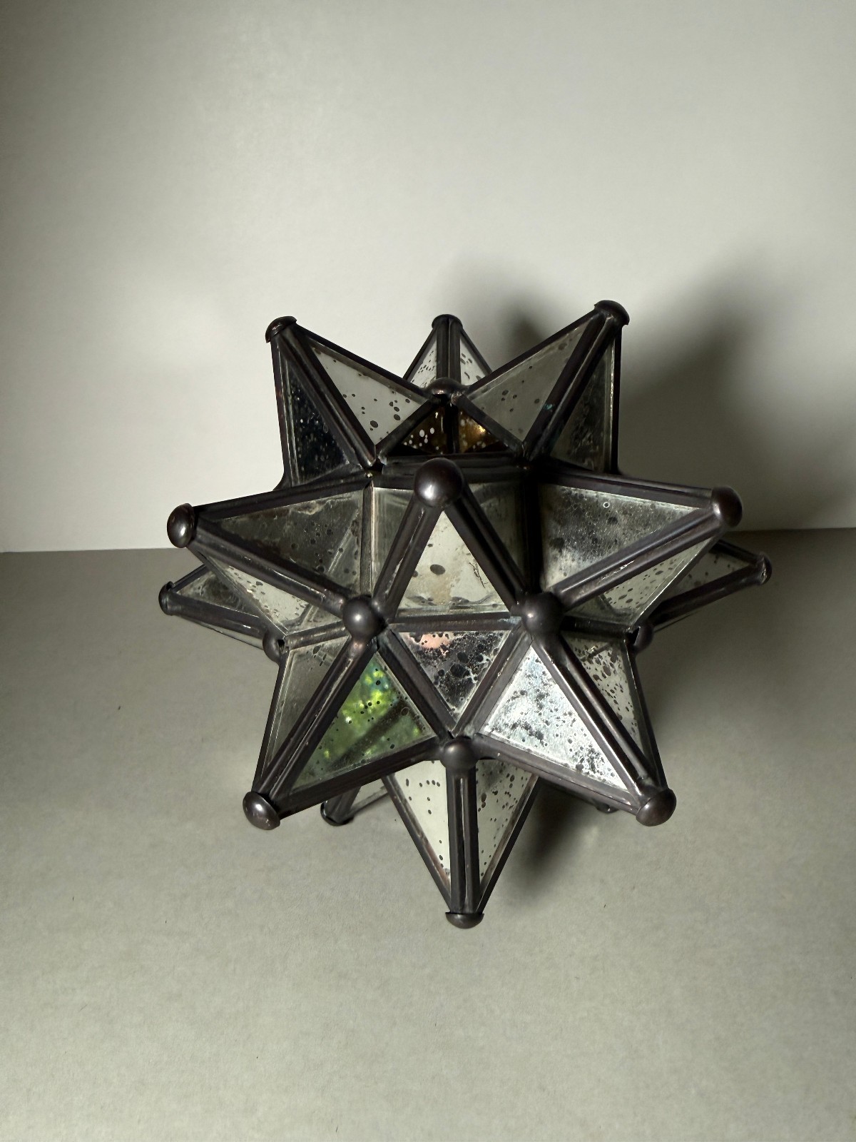 VTG MERCURY GLASS DISTRESSED MORAVIAN STAR CANDLE HOLDER TEA LIGHT 6"