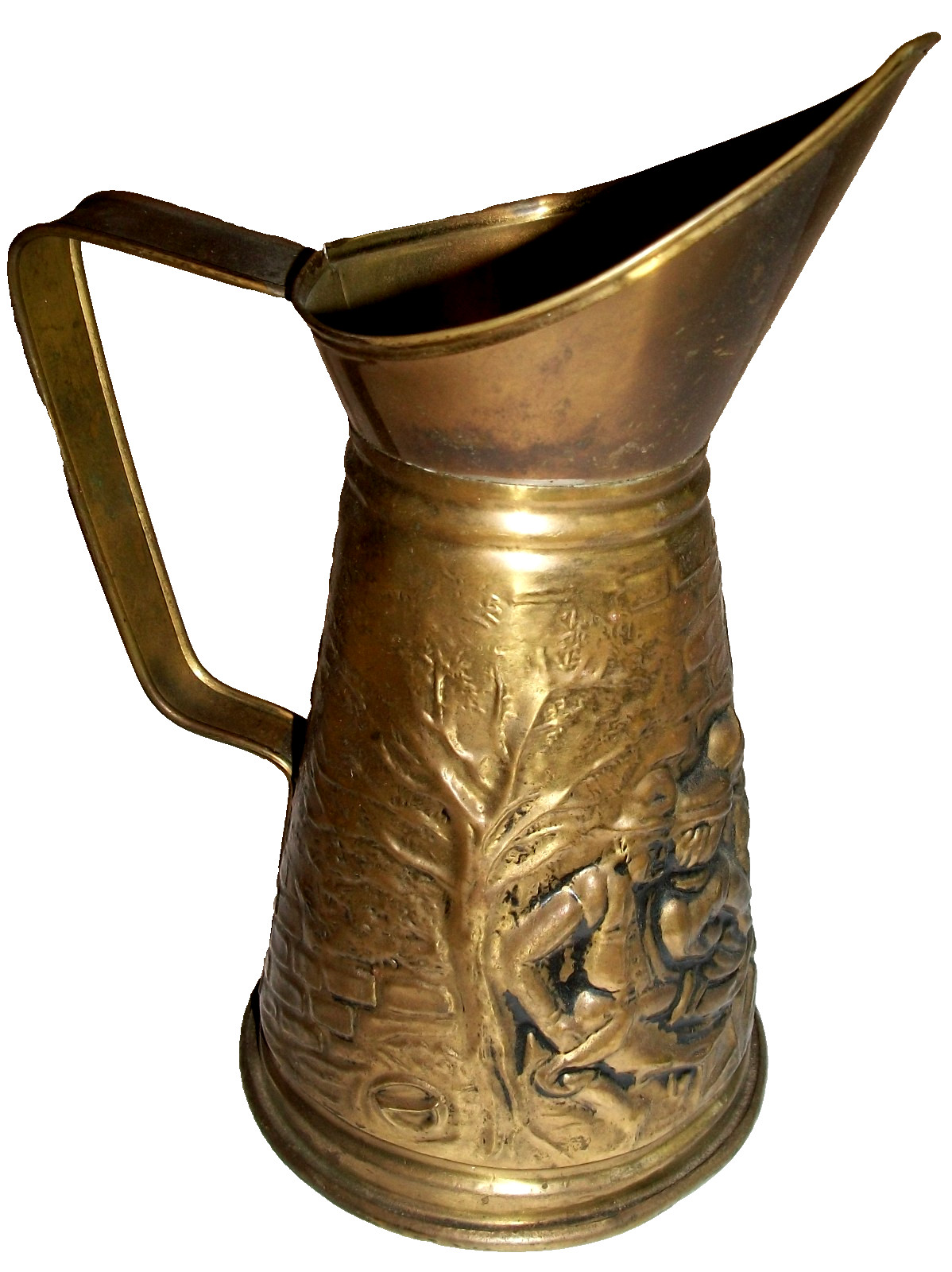 Vtg Brass Pitcher ENGLAND Embossed TAVERN SCENE 8" Brass Pitcher Vase Vtg Brass Pitcher ENGLAND Embossed TAVERN SCENE 8" Brass Pitcher Vase