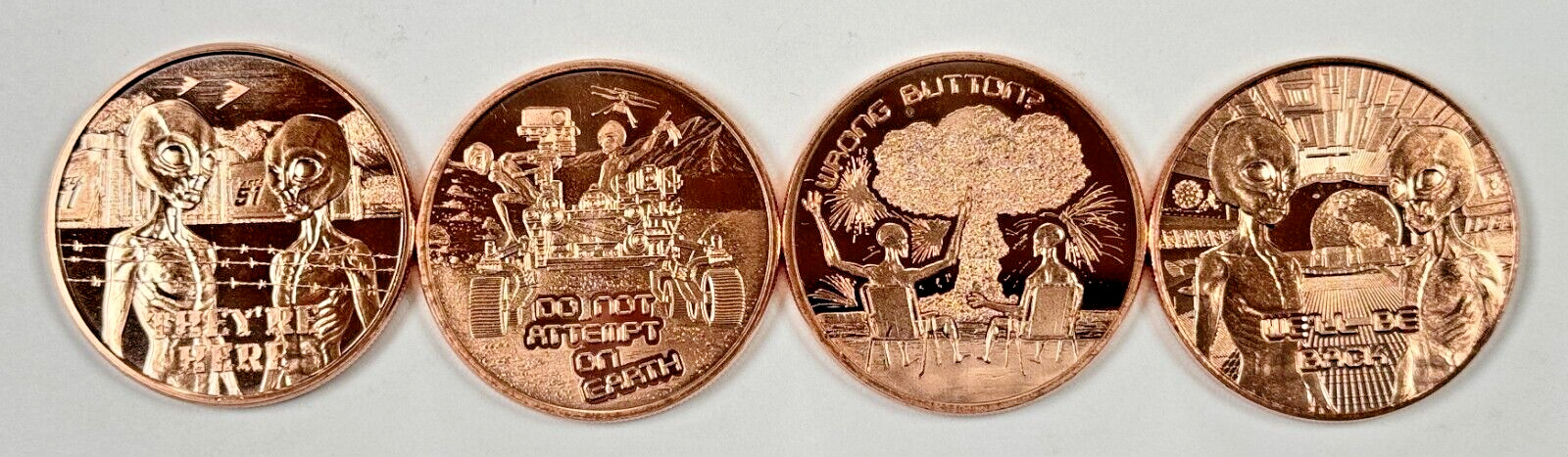 Copper Coins * One Oz. Each * .999 Bullion * US Minted * Four Piece Alien Set
