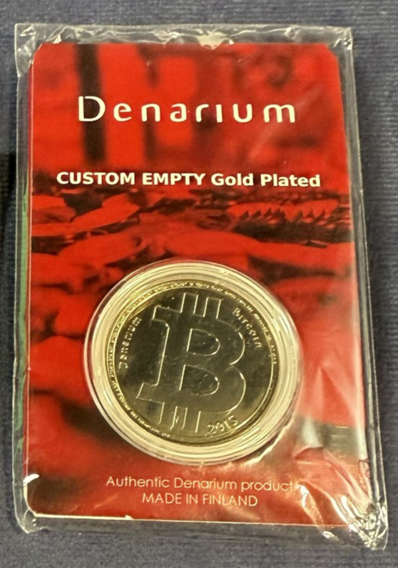 Sealed New - Rare 2015 Denarium Coin - Gold Plated - Empty Bitcoin Sealed New - Rare 2015 Denarium Coin - Gold Plated - Empty Bitcoin