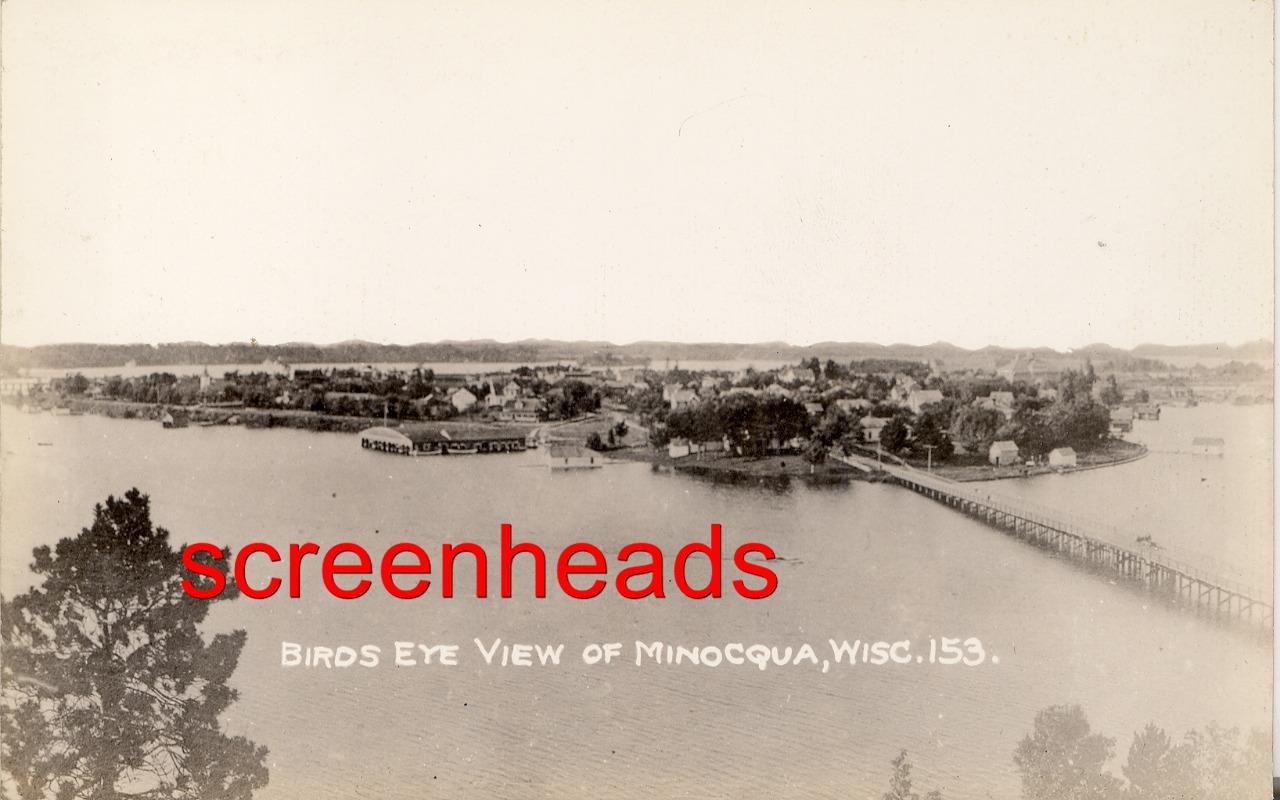 C1930s-40s Minocqua Wisconsin RPPC PHOTO "BIRDS EYE VIEW" VG Unused C1930s-40s Minocqua Wisconsin RPPC PHOTO "BIRDS EYE VIEW" VG Unused