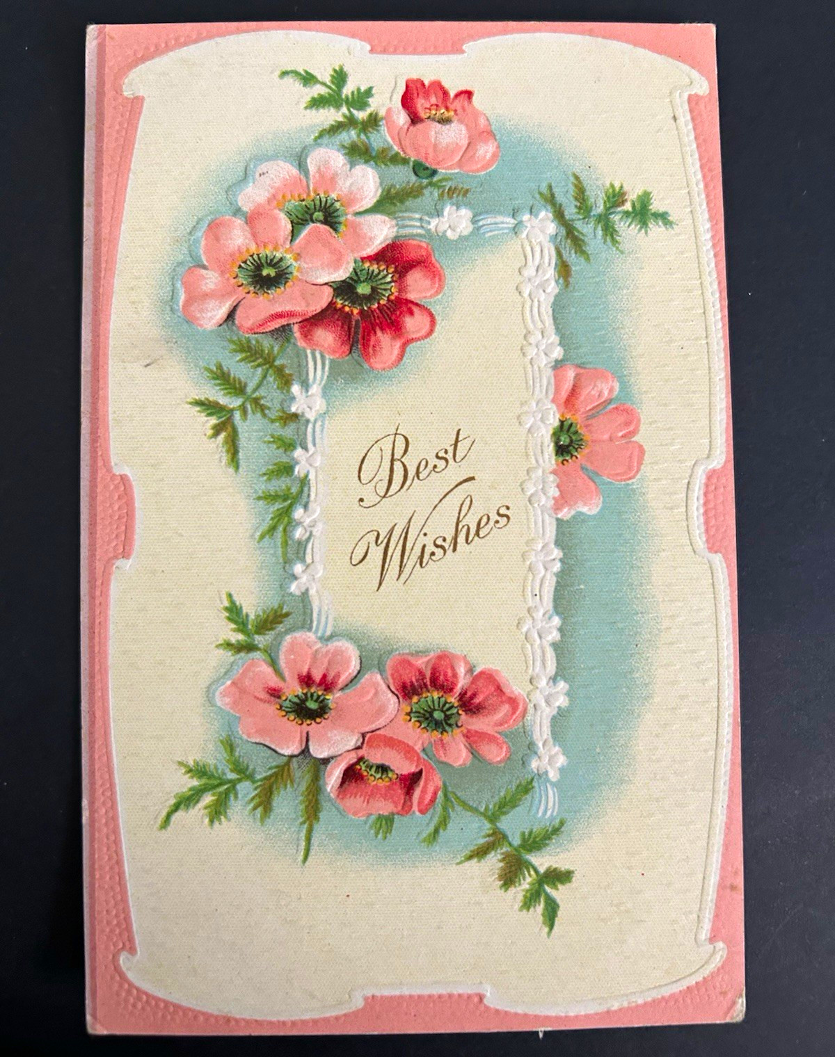Vintage Embossed Best Wishes Floral Postcard Unposted Divided Back Litho