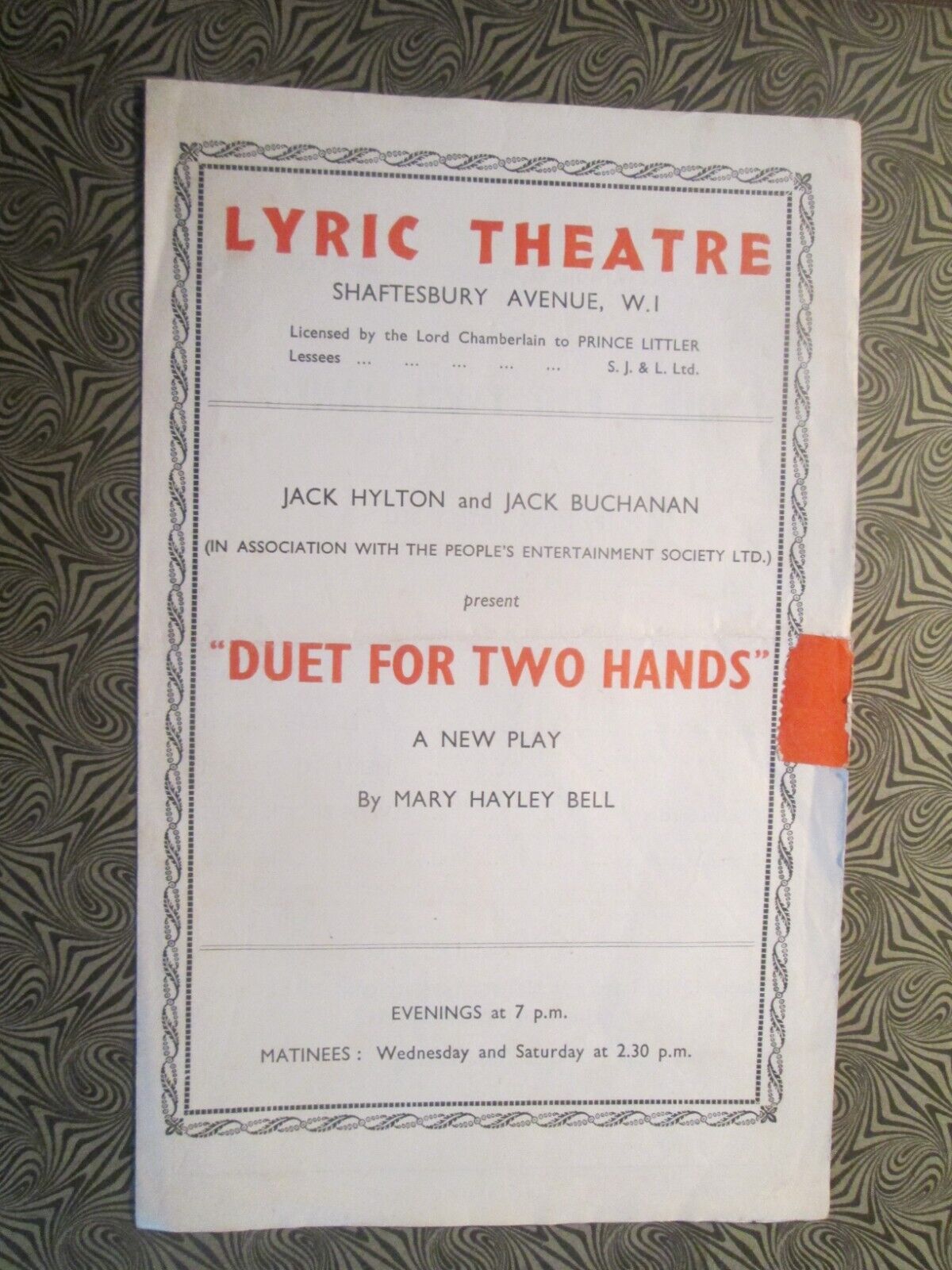 Duet For Two Hands- 1946 Lyric Theatre Programme - John Mills