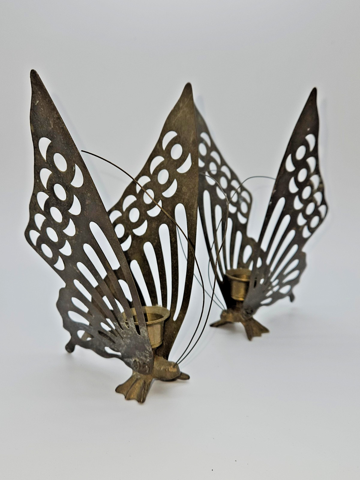 Two Vintage Brass Butterfly Candleholders Two Vintage Brass Butterfly Candleholders
