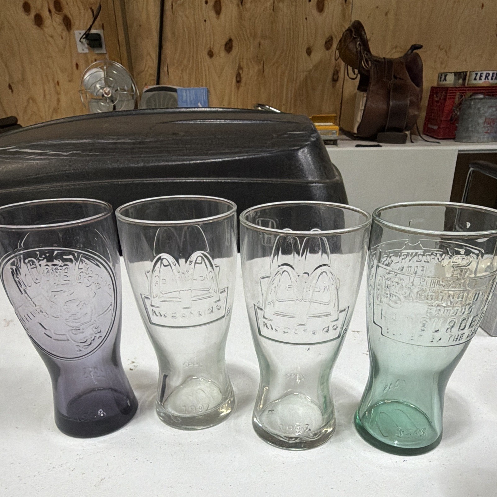 Vintage 1992 McDonald’s Through the Years Collector Glasses Lot of 4 Embossed Vintage 1992 McDonald’s Through the Years Collector Glasses Lot of 4 Embossed