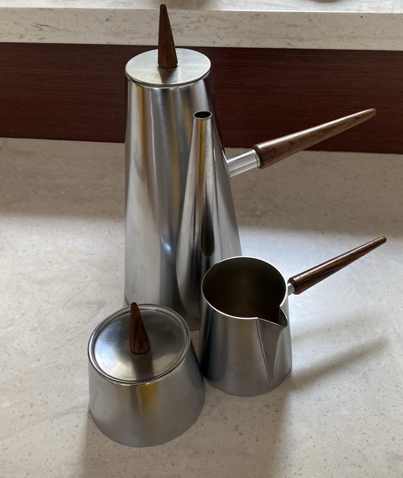 Vintage MCM Italy Coffee Set Stainless @ Teak Expresso Danish ? Signed Vintage MCM Italy Coffee Set Stainless @ Teak Expresso Danish ? Signed