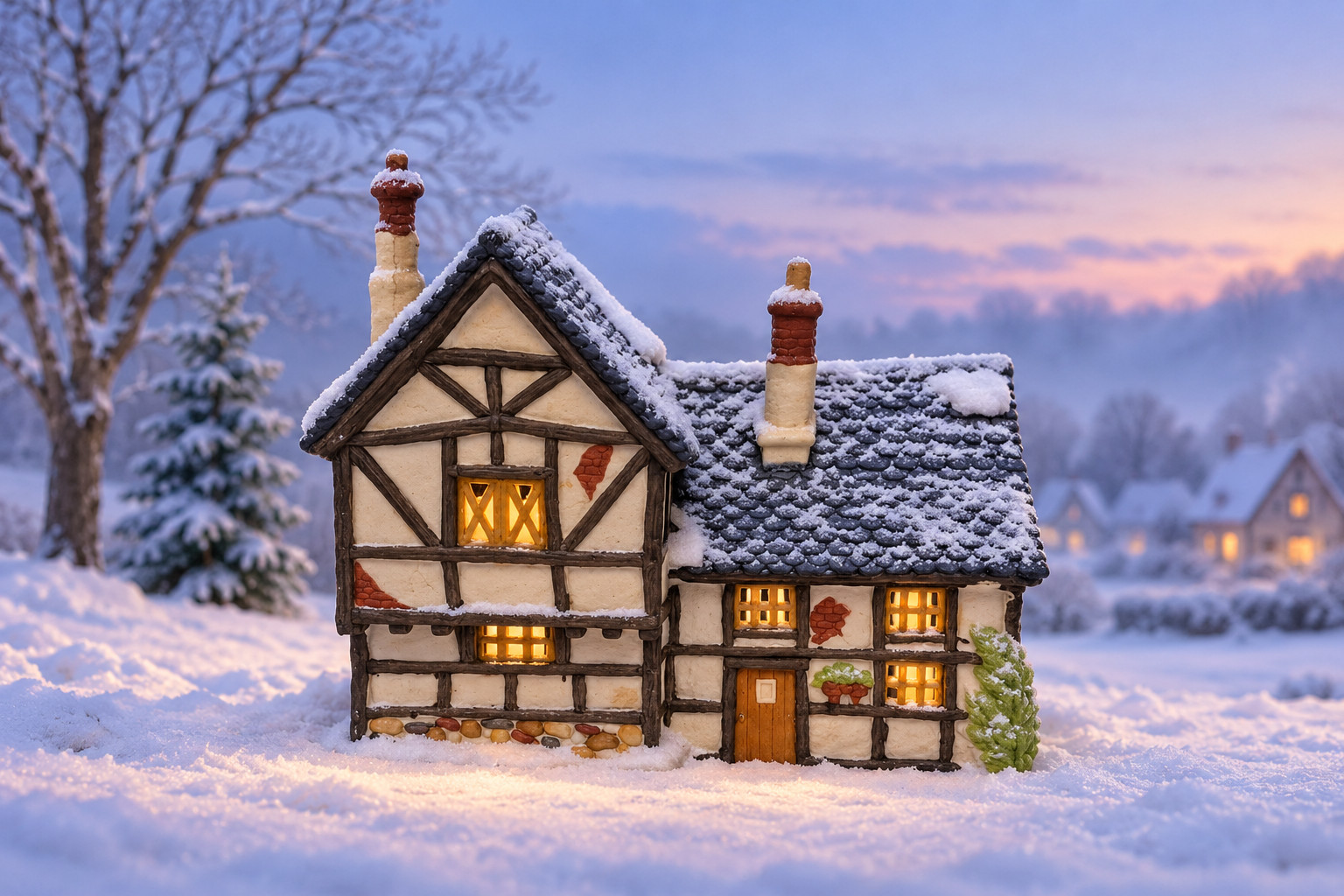 Vintage 1985 Department 56 Dickens Heritage Village Tudor Cottage #65188 Light