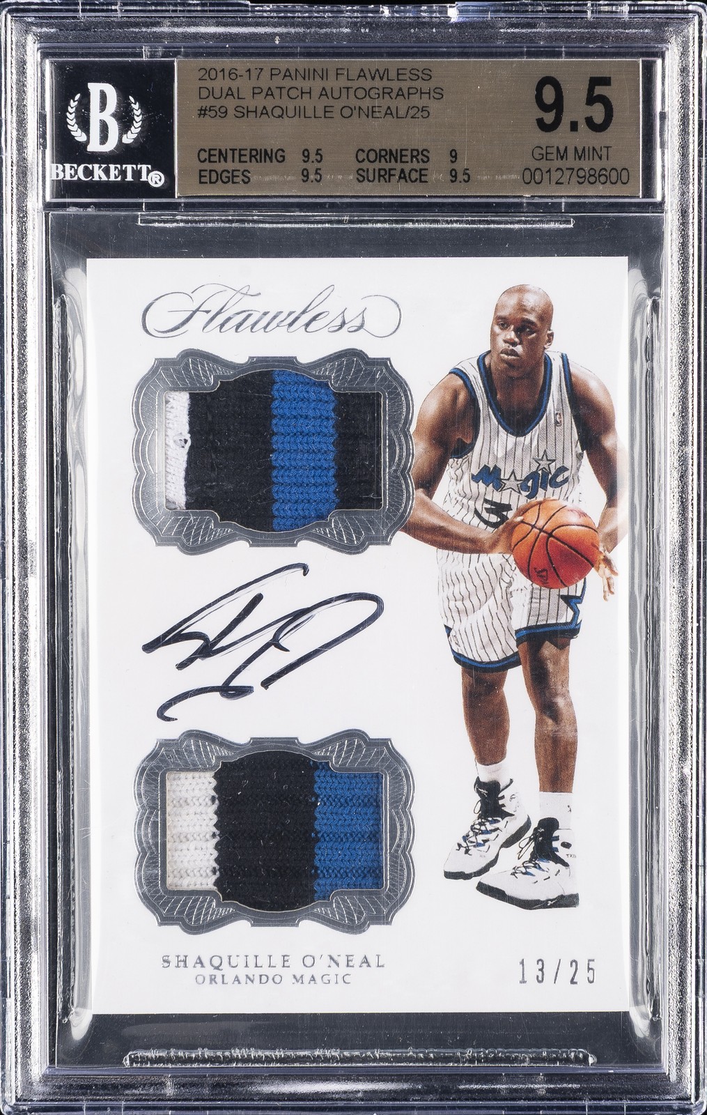 2016 PANINI FLAWLESS SHAQUILLE O'NEAL/25 #59 DUAL PATCH AUTOGRAPHS BGS 9.5 2016 PANINI FLAWLESS SHAQUILLE O'NEAL/25 #59 DUAL PATCH AUTOGRAPHS BGS 9.5