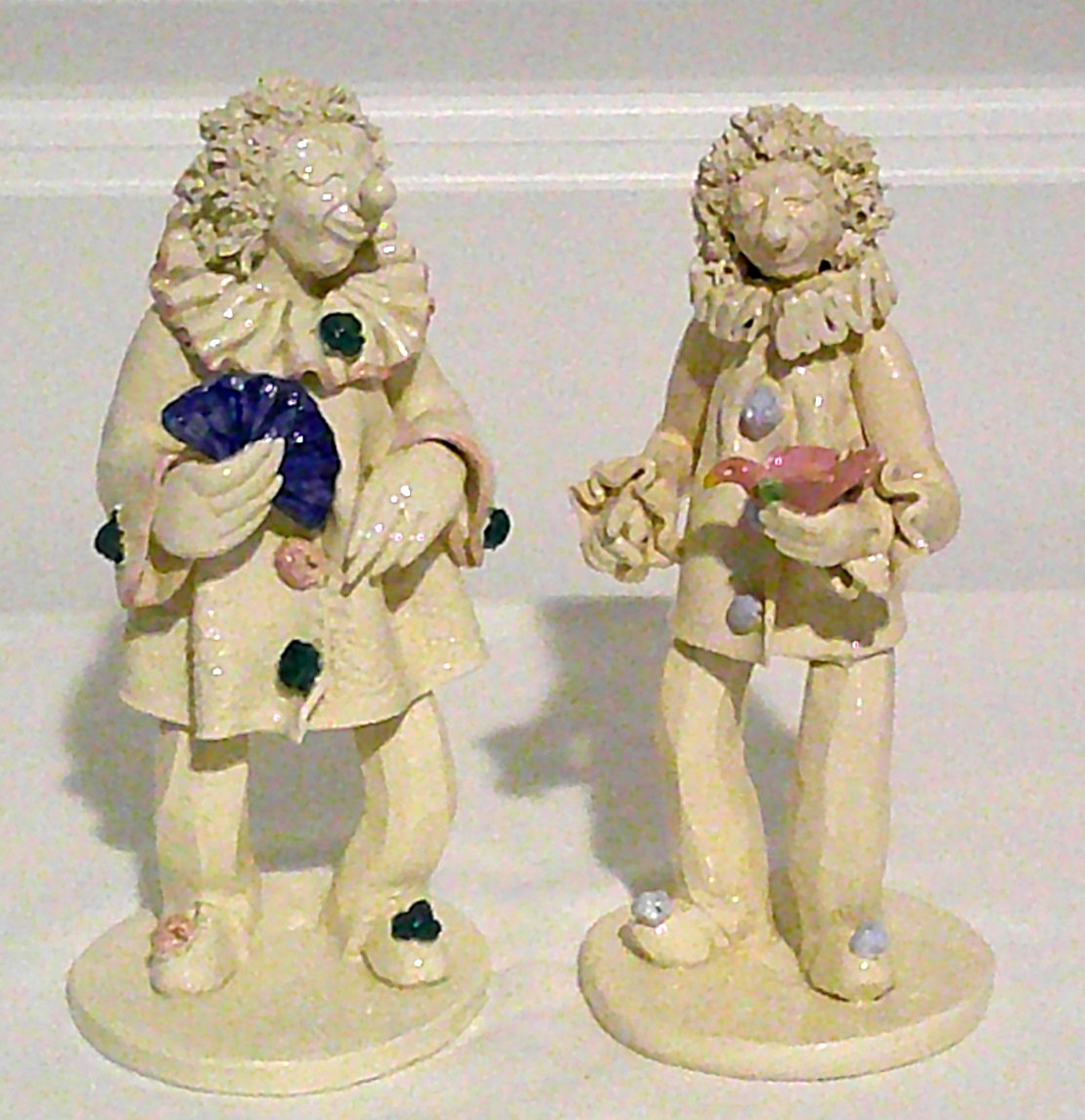 Susan Meindl Signed Canada Pottery Harlequin Clown 5" Sculpture Figures (2) EUC