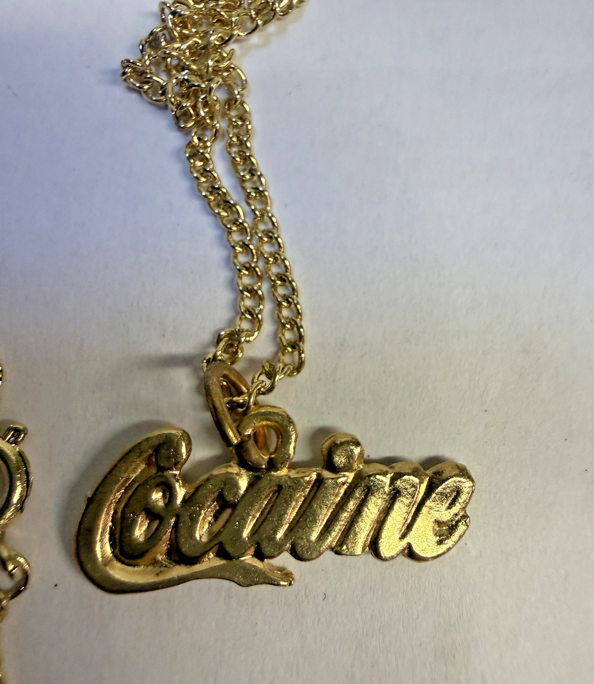 Vintage 1970s Statement Necklace "Cocaine" Unused Gold Plated "Movie Blow" Vintage 1970s Statement Necklace "Cocaine" Unused Gold Plated "Movie Blow"