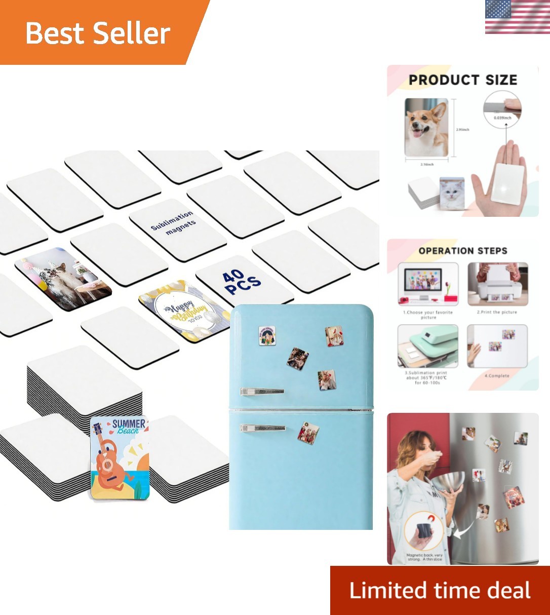 40Pcs Sublimation Magnet Blanks Custom Square Magnets 2.95" x 2.16"