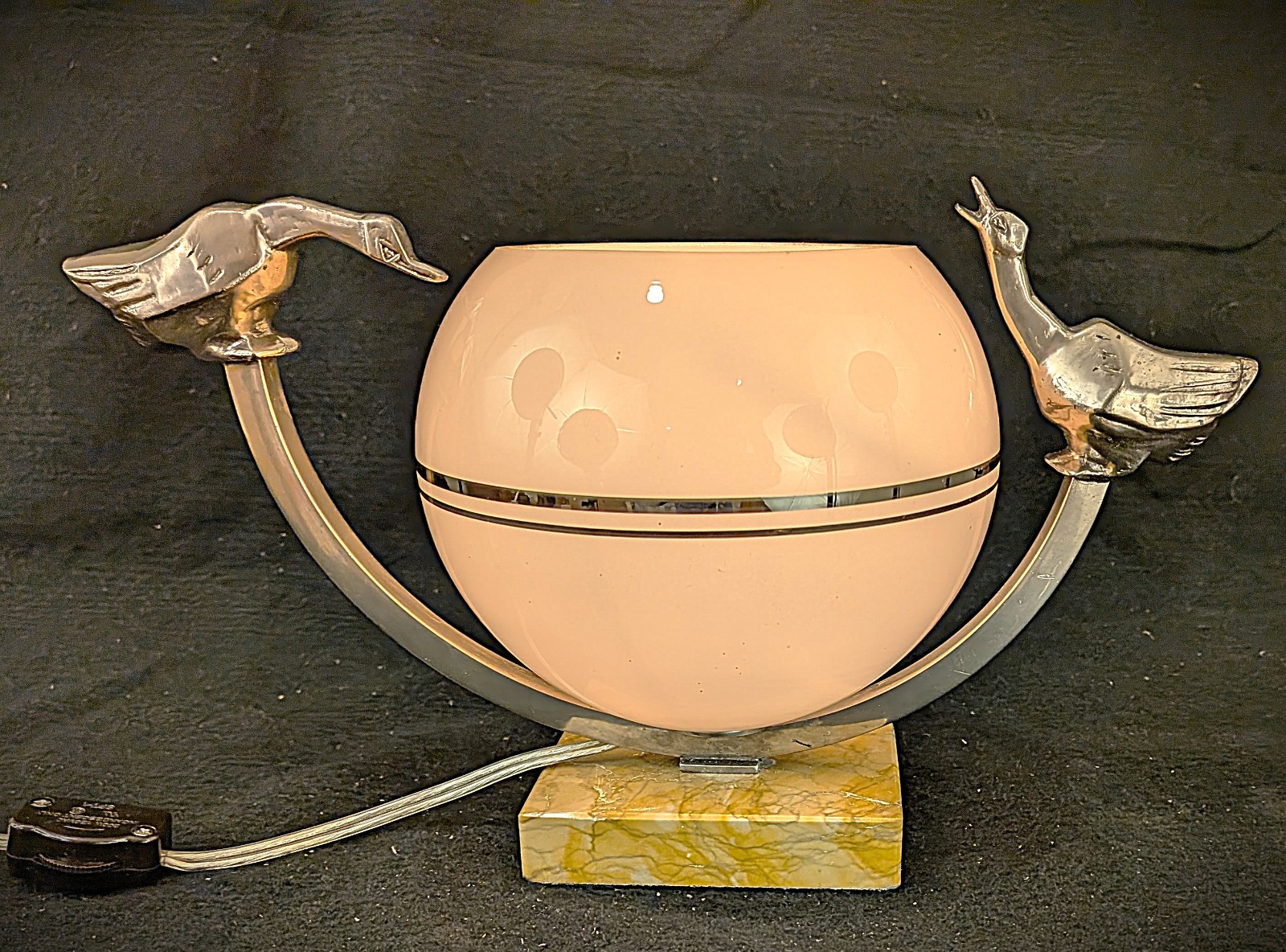 Vintage 1930s French Art Deco Table Lamp with Birds & Glass Shade Vintage 1930s French Art Deco Table Lamp with Birds & Glass Shade