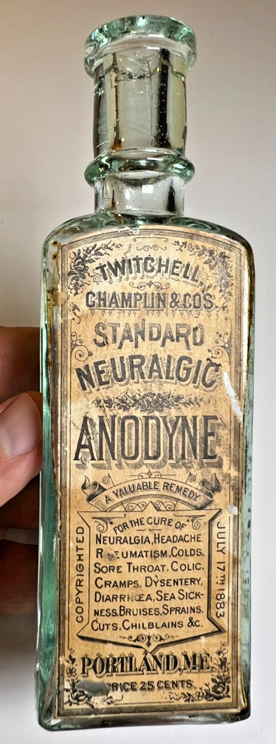 Antique 1880s Twitchell Champlin Neuralgic Anodyne Bottle Label Portland Maine Antique 1880s Twitchell Champlin Neuralgic Anodyne Bottle Label Portland Maine