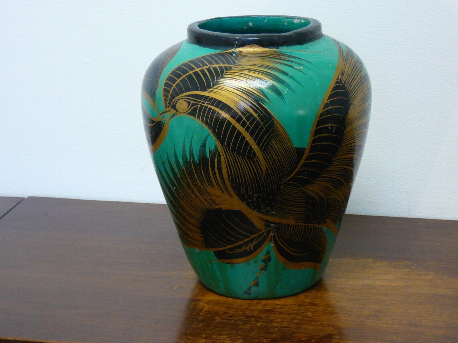 Vintage 1940s Mexican Pottery Bird of Paradise Tonala Burnished Grabber Vase
