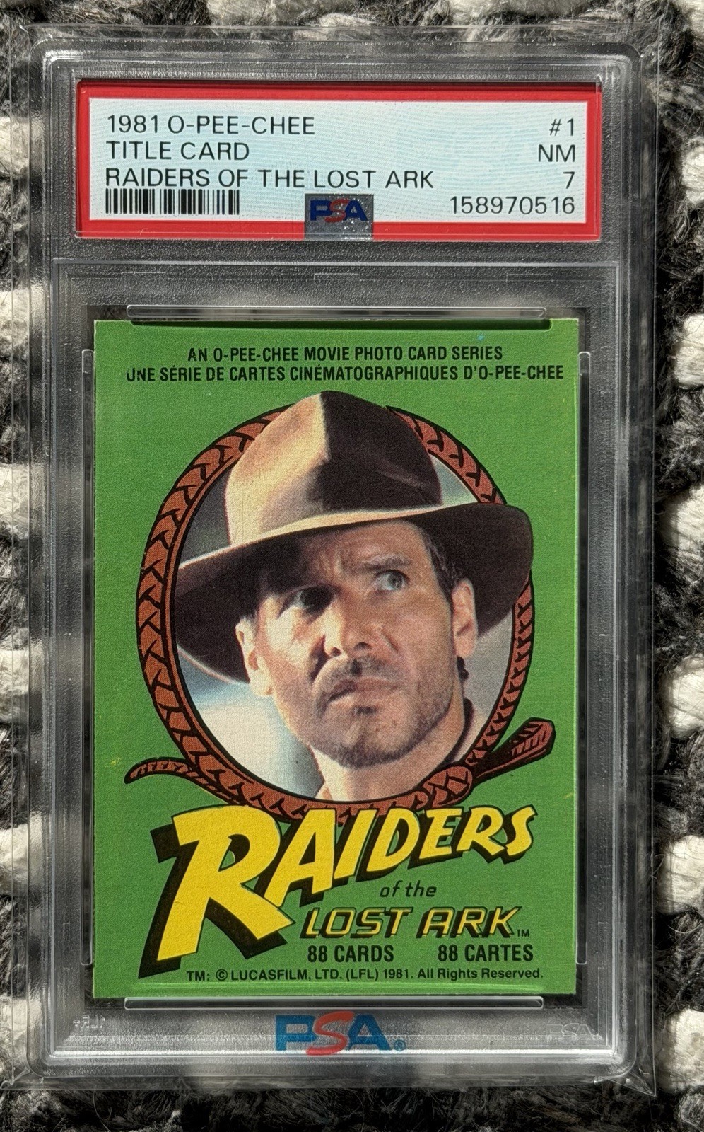 1981 O-Pee-Chee RAIDERS OF THE LOST ARK #1 TITLE CARD PSA 7 NM ~ Rare